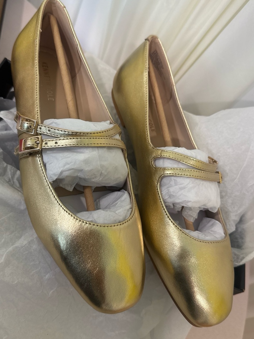 Kenneth Cole New York Metallic Gold Double-Strap Mary Jane Flats